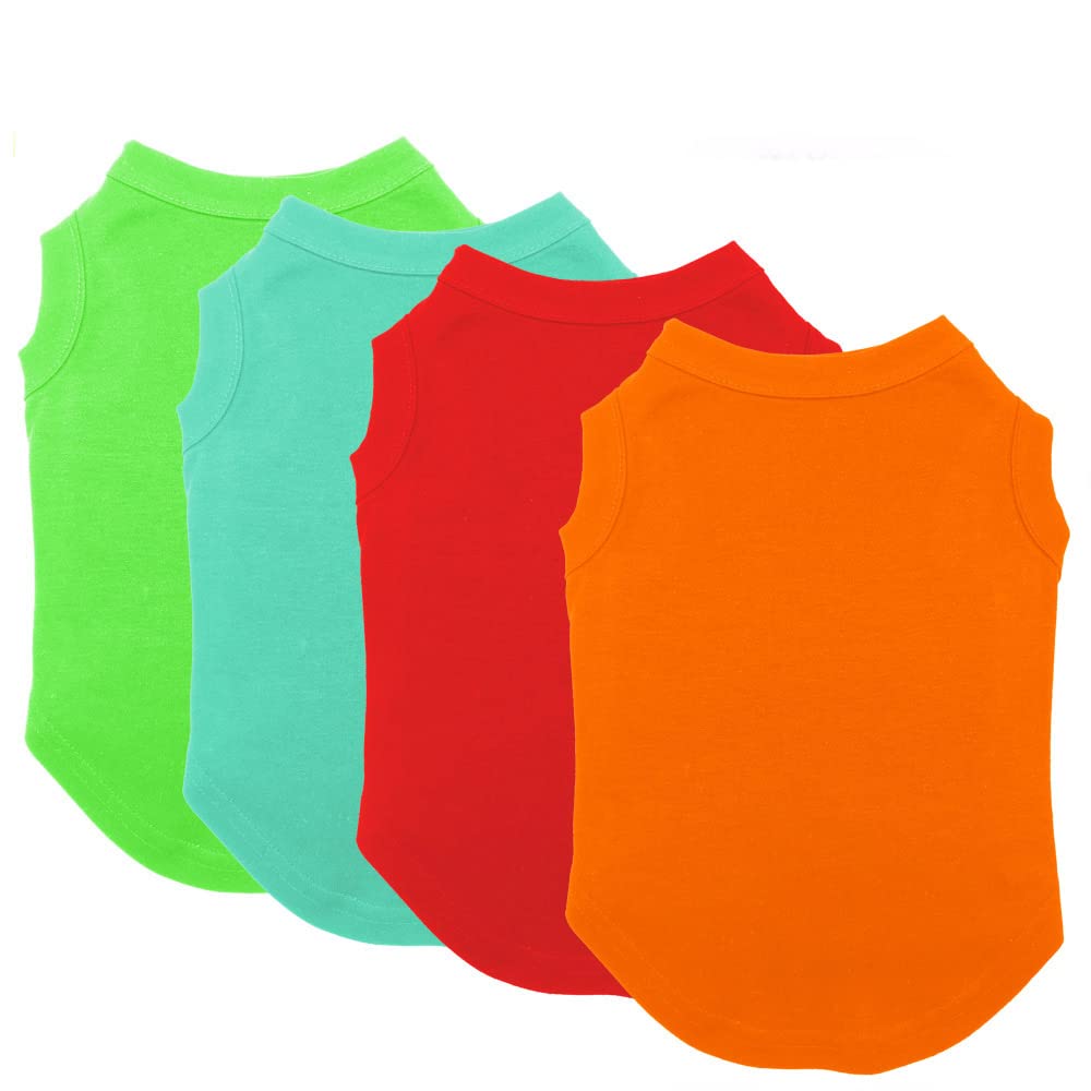 Chol&Vivi Cat T-Shirt Clothes Soft And Thin, 4Pcs Blank Dog Shirts Cotton Clothes Sleeveless Fit For Small To Extra Large Size, 