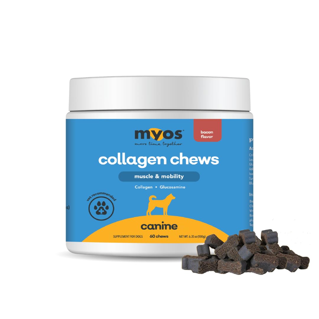 MYOS Canine Muscle & Mobility Chews - Collagen & Glucosamine for Dogs - Bacon Flavor Joint Supplement for Muscle, Bone & Joint S