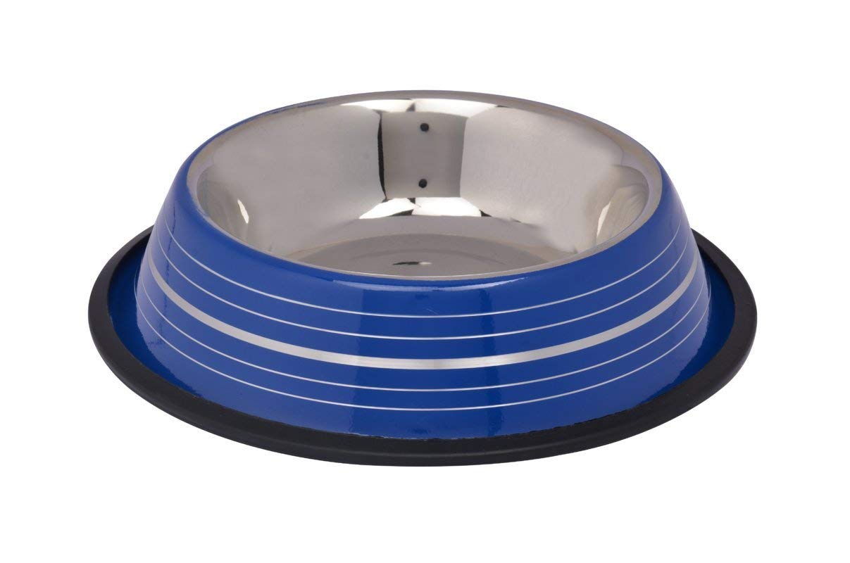 1 Pc 400 Ml Steel Ring Design Color Stainless Steel Dog Food Bowl Water Bowl (Blue)