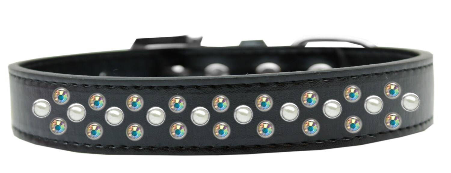 Dog, Puppy & Pet Fashion Collar, Pearl and Aurora Borealis Crystal Rimsets Sprinkles Black 20