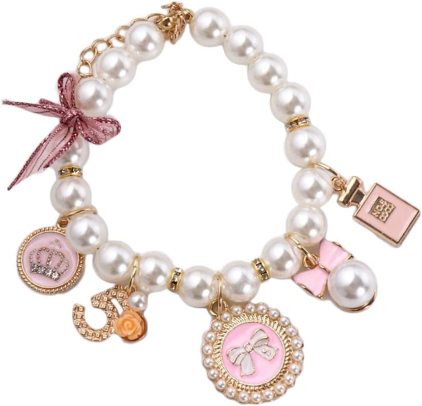 Pink Medium Dog Pearl Collars Pet Pearl Dog Princess Bow Necklace Cute Collar Puppy Accessories Cat Jewelry Pearl Neck Strap For
