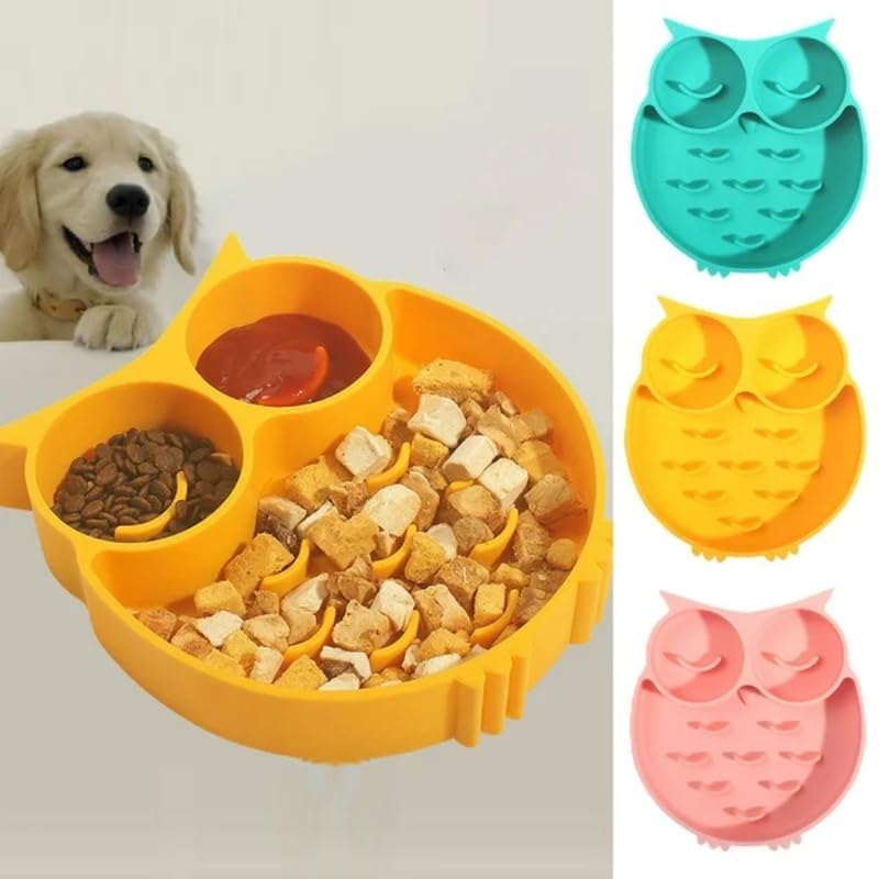 Kittupet Owl Shape Silicone Dog Bowl NonSlip Slow Feeder Feeder For Small Medium Dogs Puppy Cat Food Dispenser Pet Supplies (Pa