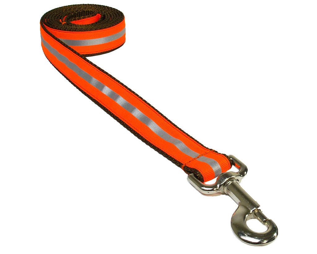 Large Reflective Orange Dog Leash: 1 Wide, 6ft Length - Made in USA.