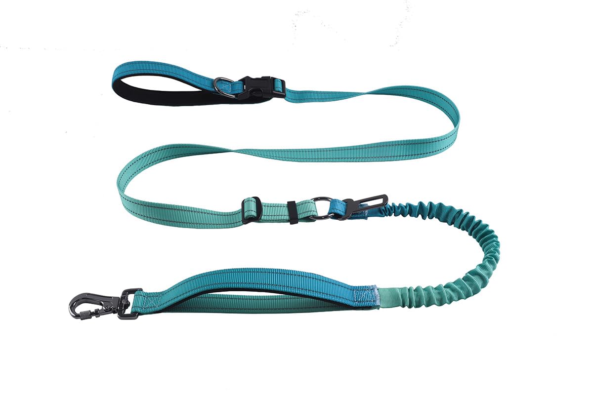 Kubemueg Hands Free Dog Leash With Reflective Stitching Heavy Duty Bungee With Car Seatbelt Adjustable Waist Leashes For Walking
