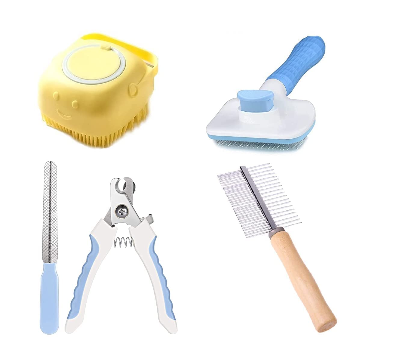 Psk Pet Mart Dog Grooming KitDog Nail Clippers With Filer+ Dog Bathing Sampoor +Dog Plastic Pin Slicker Brush With Press Key Fo
