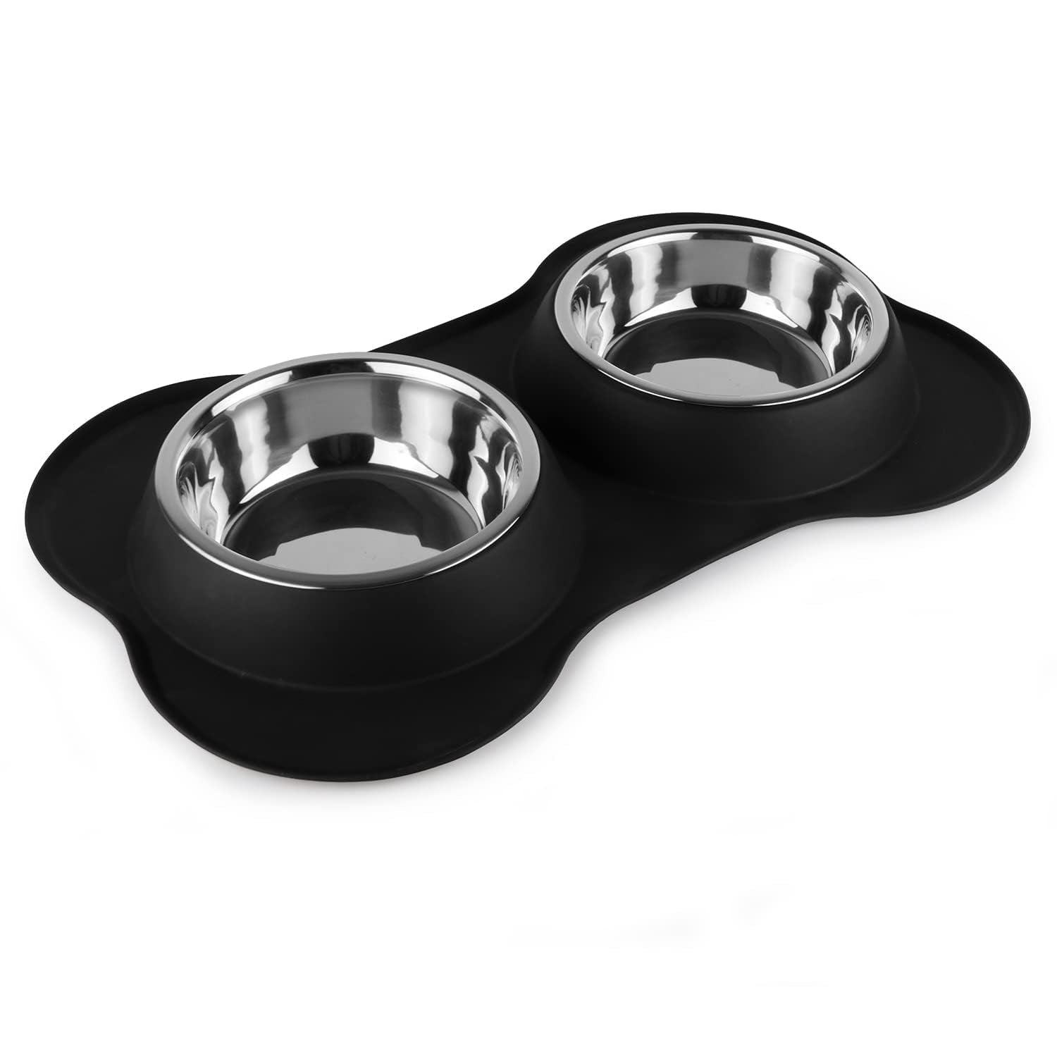 Zumie Silicone Slow Feeder Bowl  Stainless Steel Double Bowl With NonSpill Silicone Mats Tray For Cats Dogs Puppies Food Water