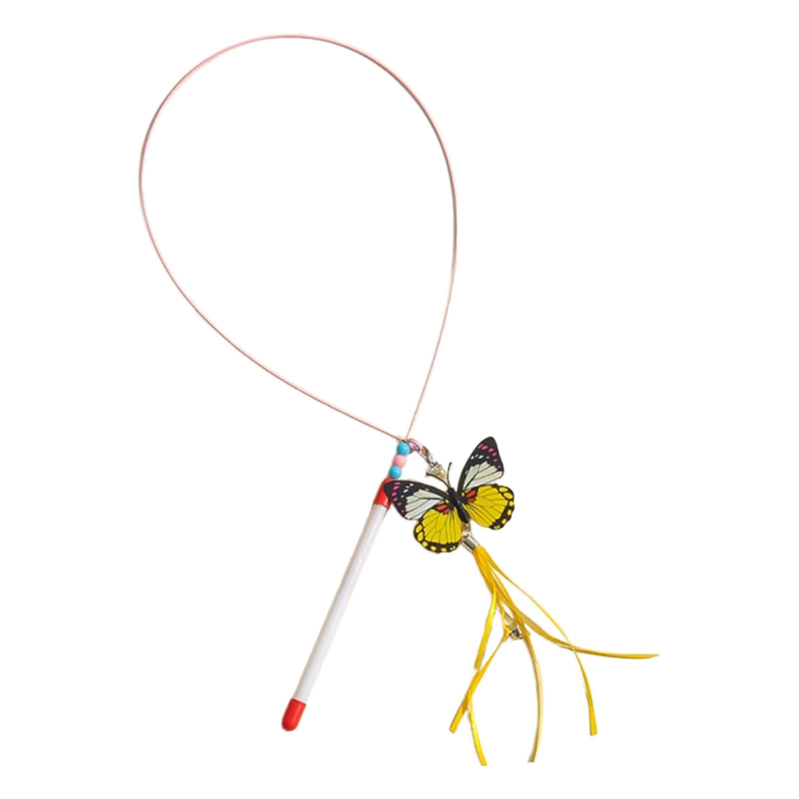 Ecomistiq Cat Teaser Toy Interactive Kitten Butterfly For Playing Outdoor Exercise Yellow Butterfly| Toys| Supplies |Pet