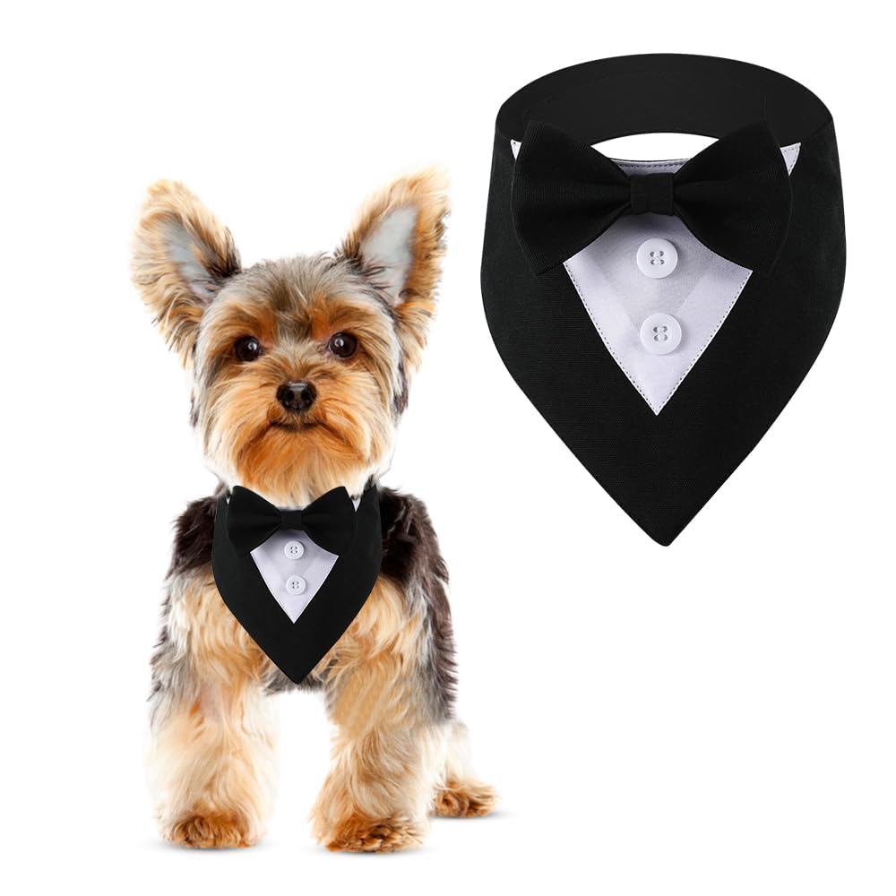 Dogtact Dog Wedding Bandana, Formal Dog Tuxedo Adjustable Pet Collar With Bow, Small, Medium And Large Dog Wedding Clothing, Birthday Gifts For Dogs (Small, Black)