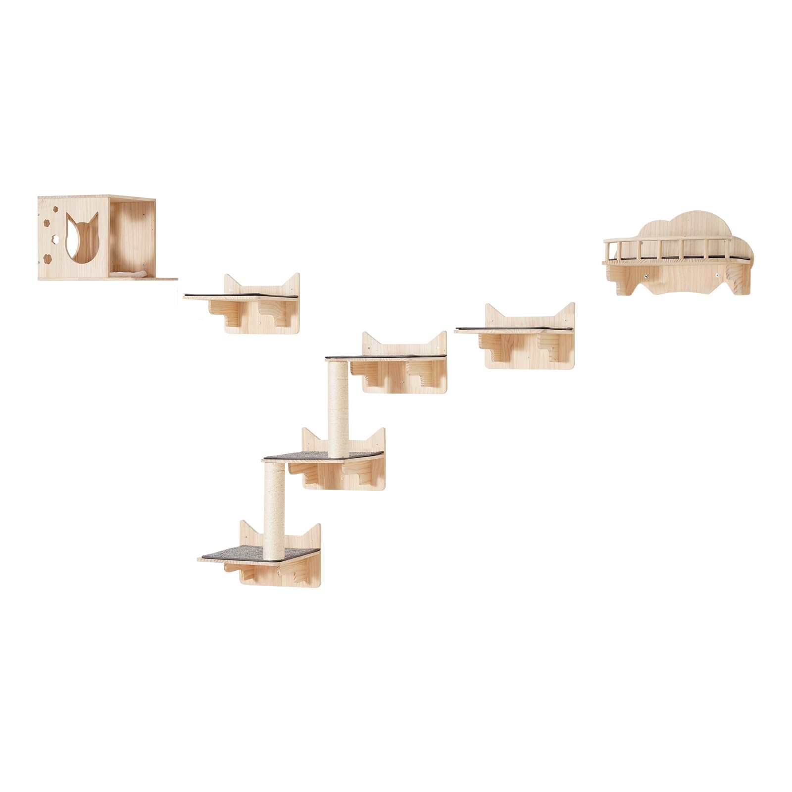 VEVOR Wall Mounted Cat Shelves and Perches With Jumping Boards, Nest, Barrier Board & Tree, Floating Furniture up to 40 lbs for 