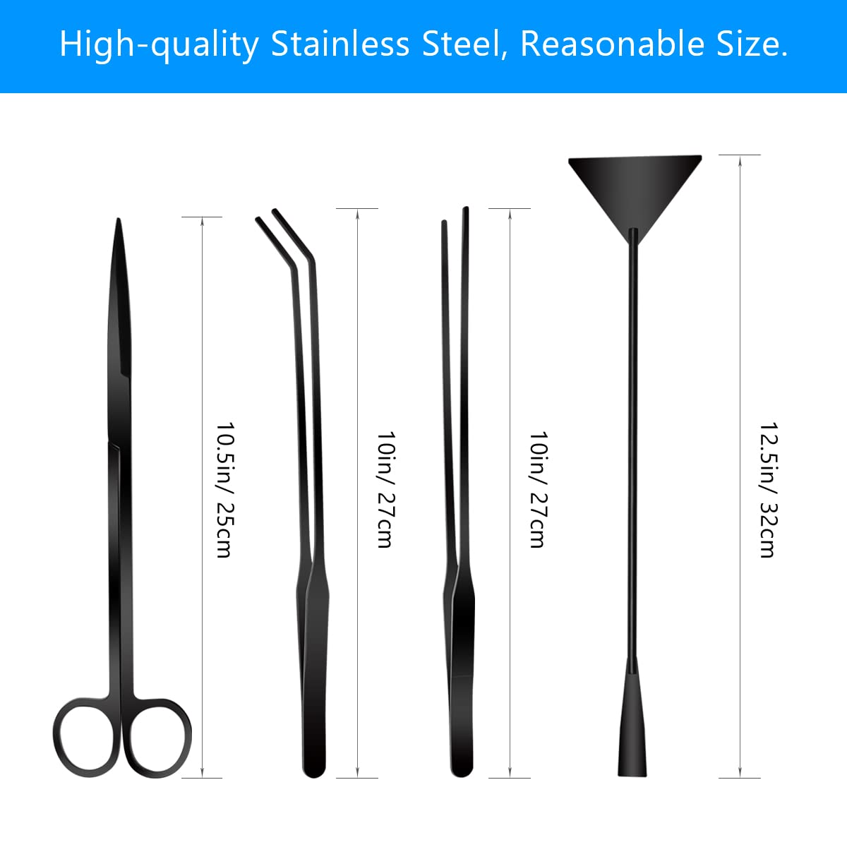 Liveek Aquarium Aquascape Tools Kit, 4 In 1 Anti-Rust Aquatic Plant Aquascaping Tool Stainless Steel Black Tweezers Scissors Spa