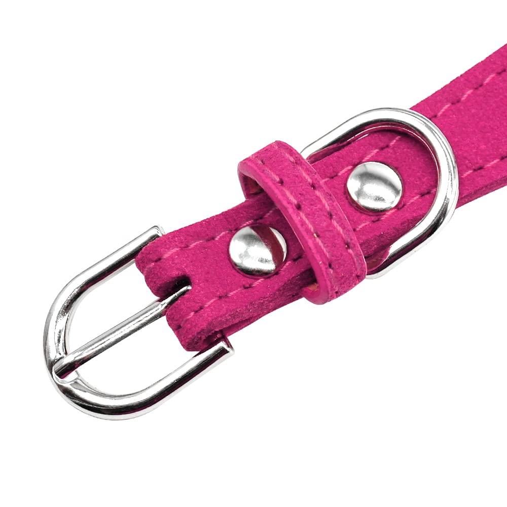 Beirui Rhinestone Bling Leather Dog Collar And Leash Set - Soft Flocking Sparkly Crystal Diamonds Studded - Cute Double Bowknot Collar With 4 Foot Leash For Pet Show,Hot Pink,Neck Fit 10-12.5'