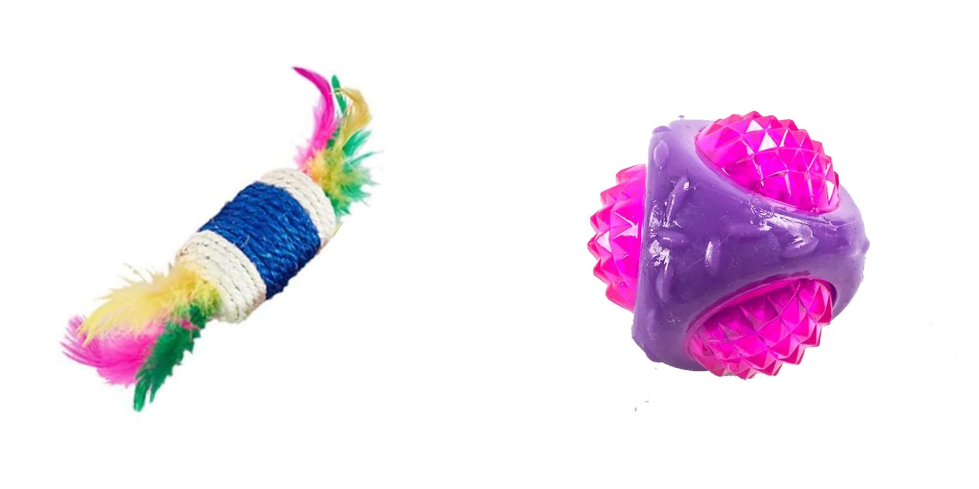 Pet Fun Cat Teaser Stick With Feather & Paper Rope Cylinder Interactive Play Toy & Tpr Diamond Ball Chew Toy With Squeaker & Led