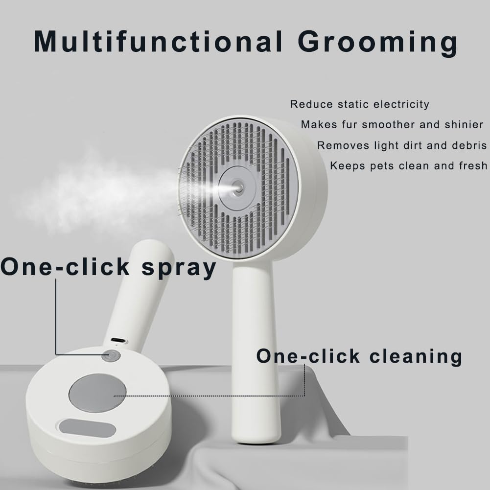 Marchul Pet Steam Brush For Shedding Control, Anti-Static Fine Spray Cat Grooming Brush With Release Button And Tank, Deep Clean