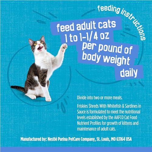 Purina Friskies Wet Cat Food, Shreds With Whitefish & Sardines in Sauce - (Pack of 24) 5.5 Oz. Cans