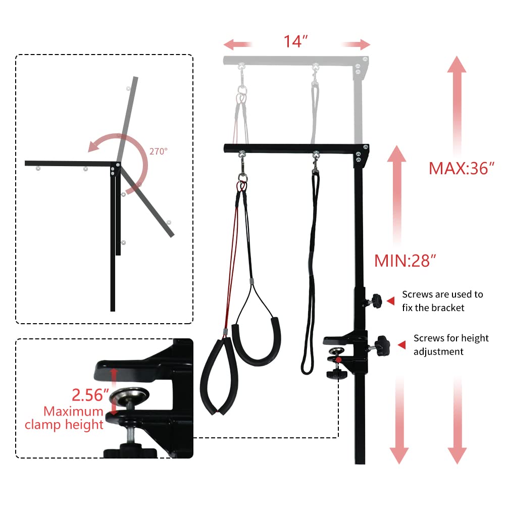 Leibou Foldable Pet Grooming Arm With Clamp, Dog Grooming Loop Noose &Two No Sit Haunch Holder For Medium & Small Pets 36    Hei