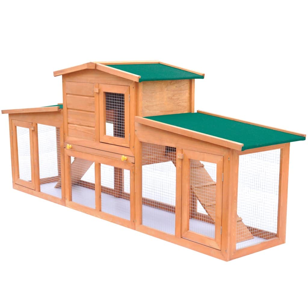 vidaXL Large Wooden Rabbit Hutch with 2 Runs - Sturdy Small Animal Pet Cage with Weatherproof Design and Easy-Clean System, Perfect for Rabbits and Other Small Pets