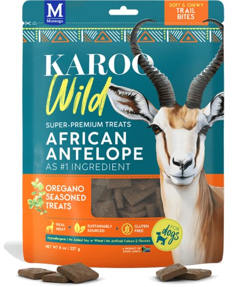 Karoo Wild Trail Bites Oregano Seasoned Treats for Dogs - 8 oz - Soft & Chewy Protein Bites Made with African Antelope - Great f