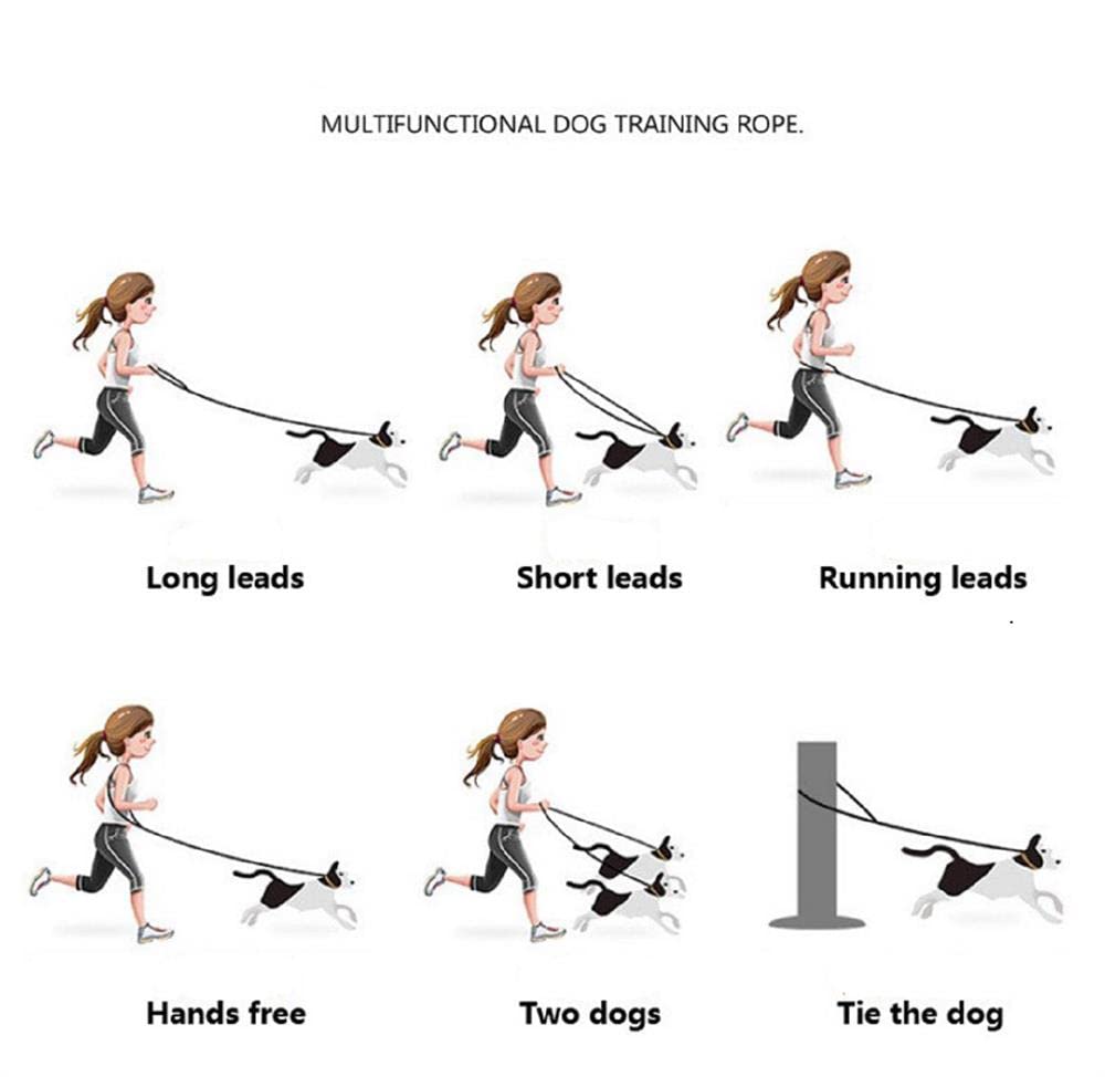 Tesitehi Multifunctional Rope Dog Leash 7.5 Ft With Adjustable Double Swivel Hook Hands Free For Small Medium And Large Dogs Running Hiking Camping Walking (Silent Grey)