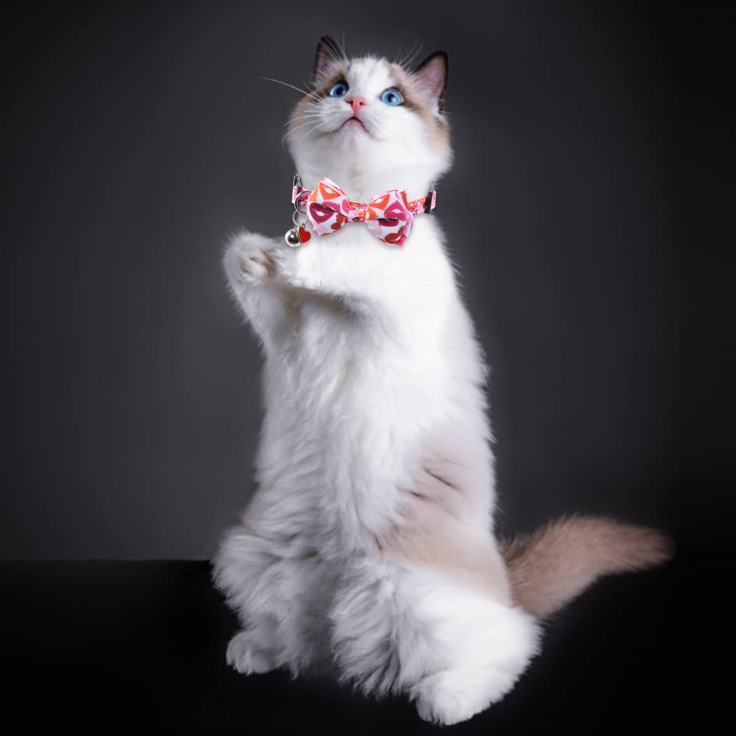 Lamphyface Valentine'S Day Cat Collar Breakaway With Cute Bow Tie And Bell For Kitty Adjustable Safety Love Heart