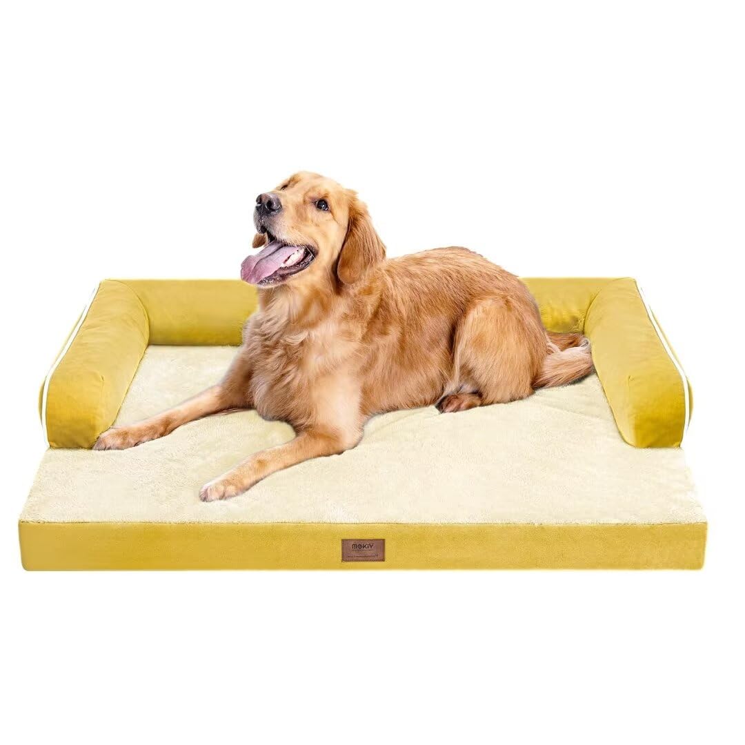 Large Dog Bed Orthopedic Washable - Couch Sofa - Xl Large Big Dogs - Beds Bolster Pet - Memory Foam - Waterproof With Removable Cover - Ginger Yellow Dog Bed