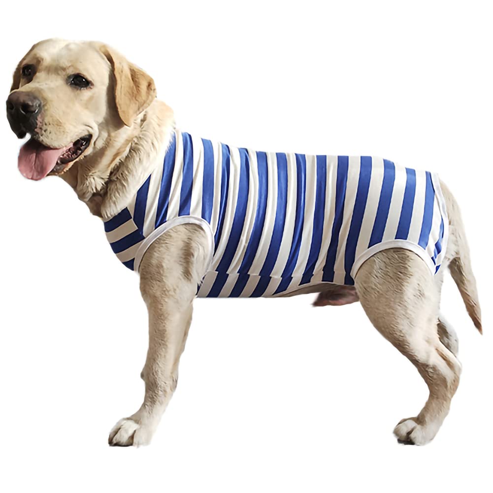 Dogs Recovery Suit Post Surgery Shirt For Female Male Dog, E-Collar Alternative Wound Protective Clothes (Blue White-4Xl)