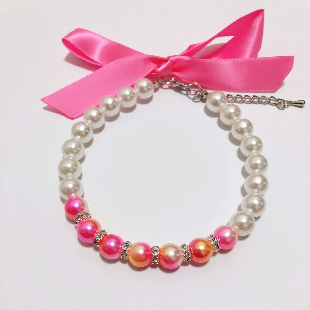 Petfavorites Ombre Pearls Dog Necklace Jewelry For Small Dogs Puppy - Bling Rhinestones Cat Wedding Collar - Chihuahua Yorkie Girl Clothes Costume Outfits Accessories (Ombre Pink, Size S)
