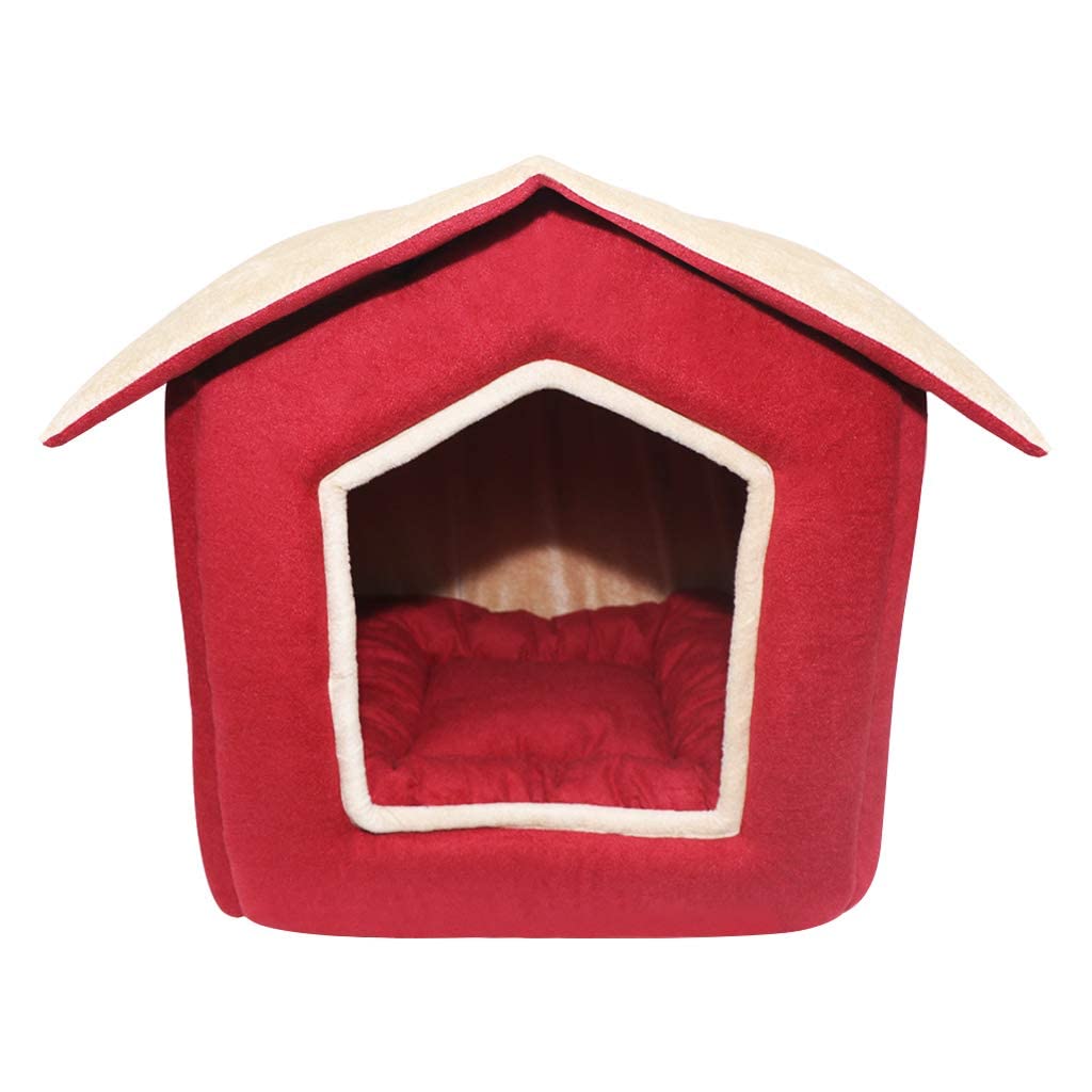 GDB Dog & Cat Foldable Velvet Fabric Dual Color House/Hut for Dogs & Cats Length 50 cm Width 54 cm Height 40 cm (L, RedCream)