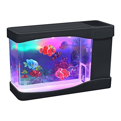 Playlearn Mini Aquarium Artificial Fish Tank With Moving Fish – Usb/Battery Powered – Fake Aquarium Toy Fish Tank With 3 Fake Fish