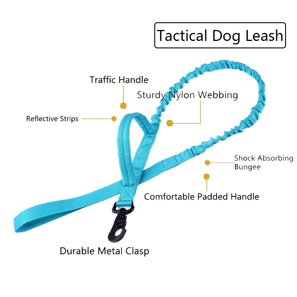 Tactical Dog Collar And Leash Set Tactical Dog Collar With Handle Bungee Leash Adjustable Military Training Nylon Collar Dog Training Collar Leash Set With Control Handleand Metal Buckle(Blue M