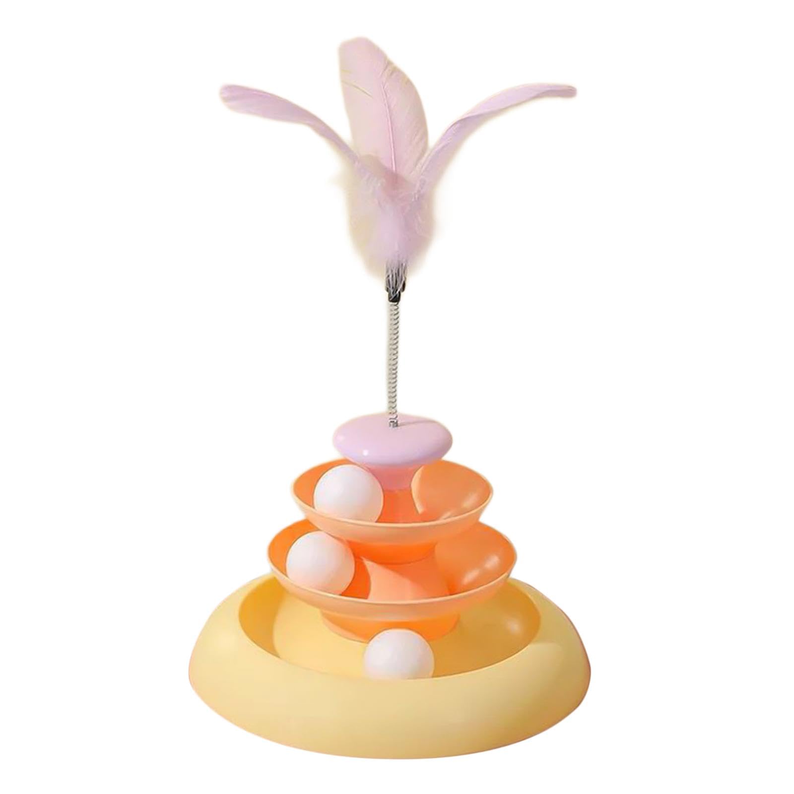 Myaddiction Cat Toy Roller With Feather With Ball For Kitten Cat Ball Track Toy For Cats Yellow
