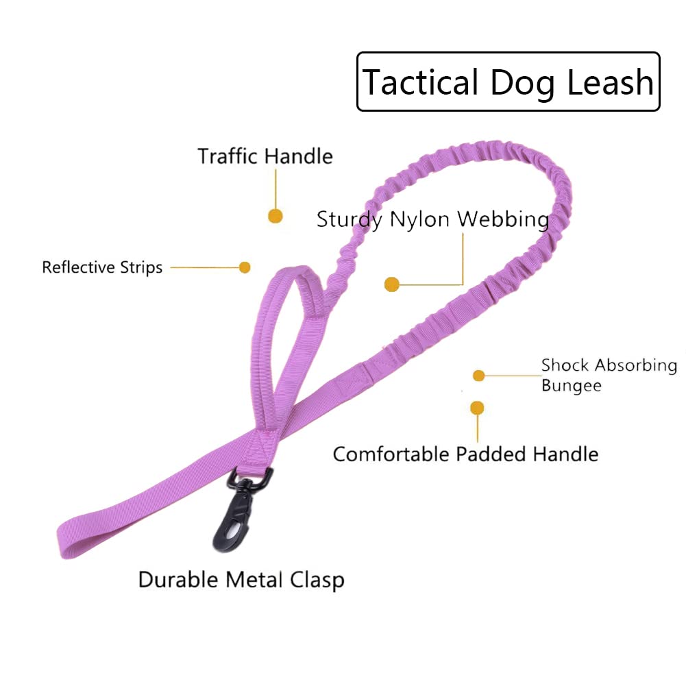 Tactical Dog Collar And Leash Set Tactical Dog Collar With Handle Bungee Leash Adjustable Military Training Nylon Collar Dog Training Collar Leash Set With Control Handleand Metal Buckle (Purple L