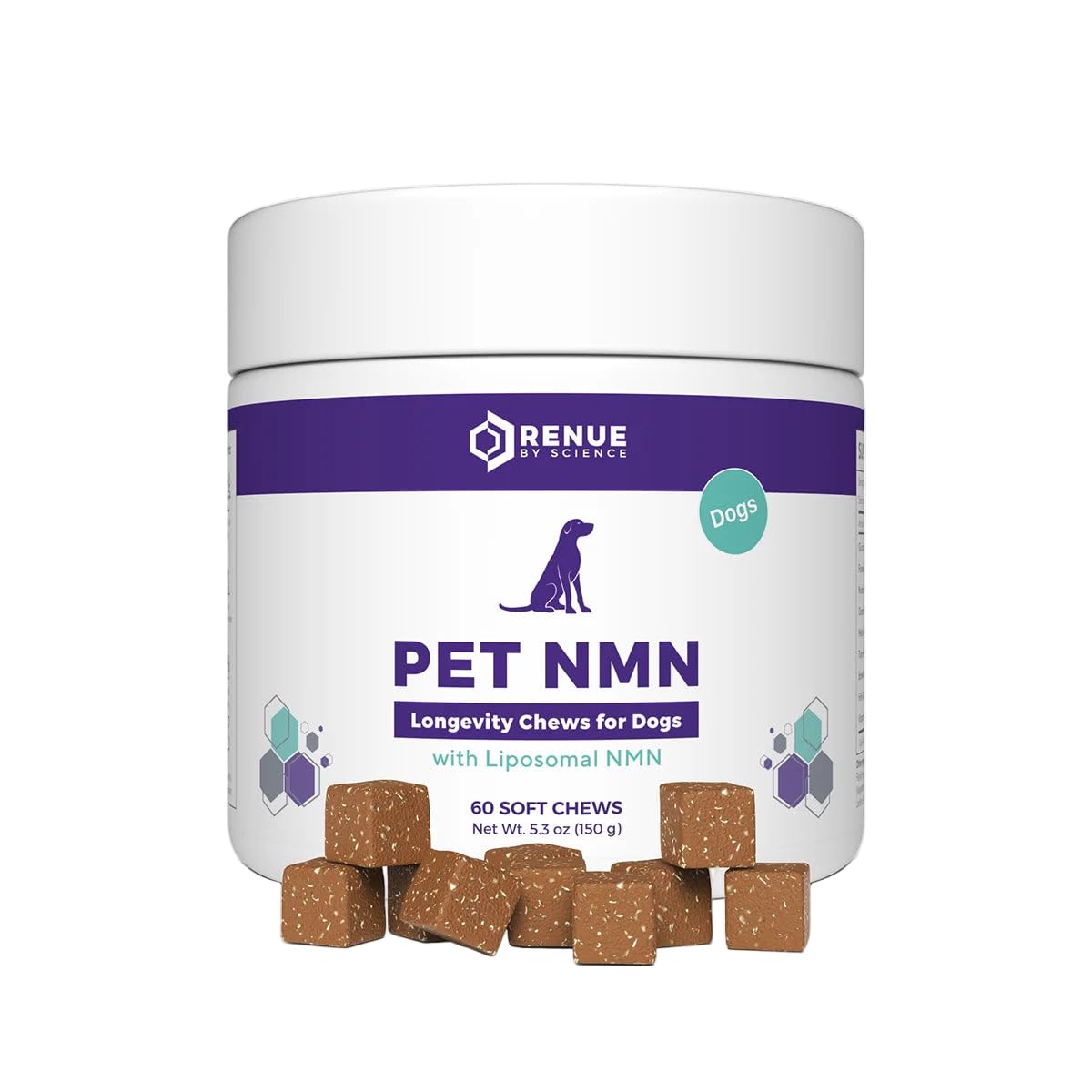 Renue By Science PET NMN Longevity Chews for Dogs - Liposomal NMN, Trans-Resveratrol, Glucosamine, MSM, Chondroitin - Cold Extru