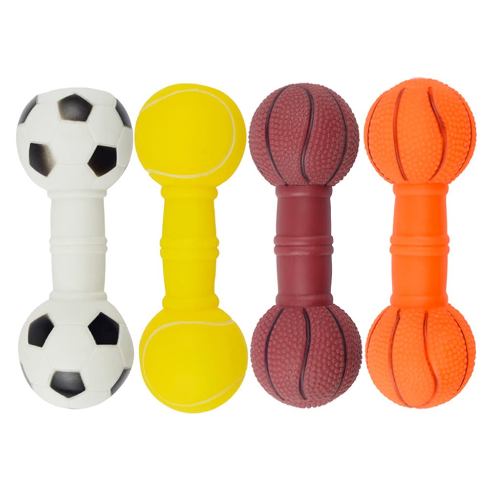 Squeakers 4Pcs Pet Dog Puppy Chewing Toy Vinyl Barbell Chew Toy Squeaky Stick Interactive Pet Teething Molars Teeth Cleaning Toy For Small Dogs Aggressive Chewers Puppy Toys