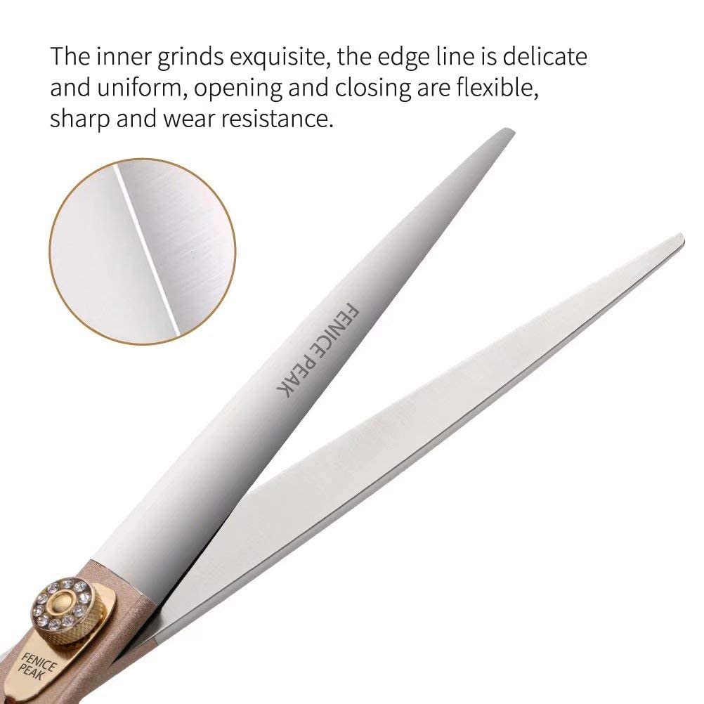 Fenice Peak 7'' Dog Straight Scissors For Grooming 440C Stainless Steel Rose Gold Professional Pet Trimming Scissors Sharp Blade