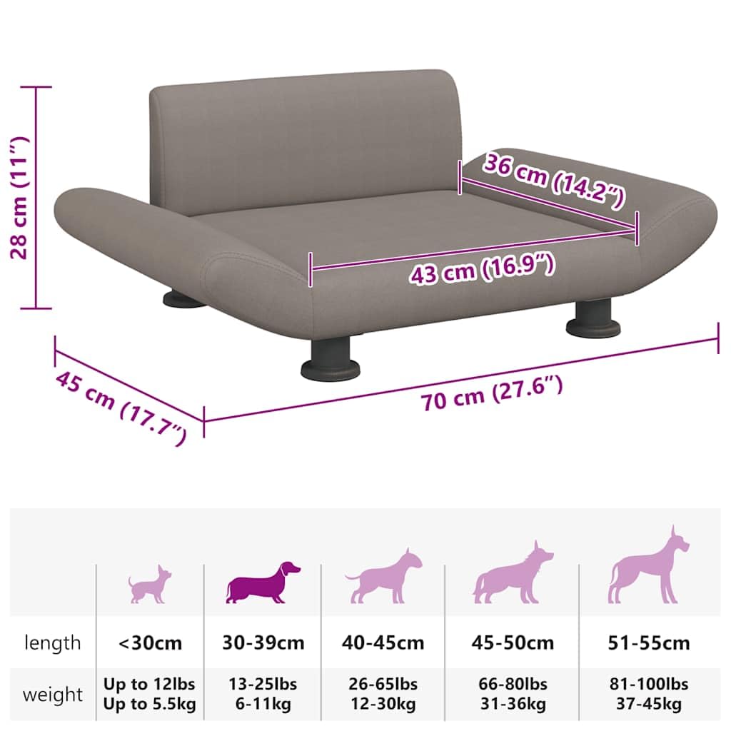 vidaXL Dog Bed Taupe 70x45 x 11.0  Fabric