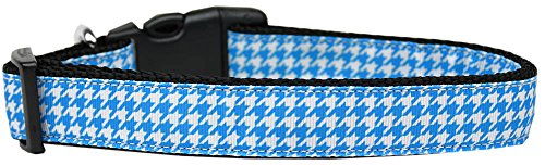 Pet Dog & Cat Nylon Collar or Leash, "Houndstooth Blue" XL Collar