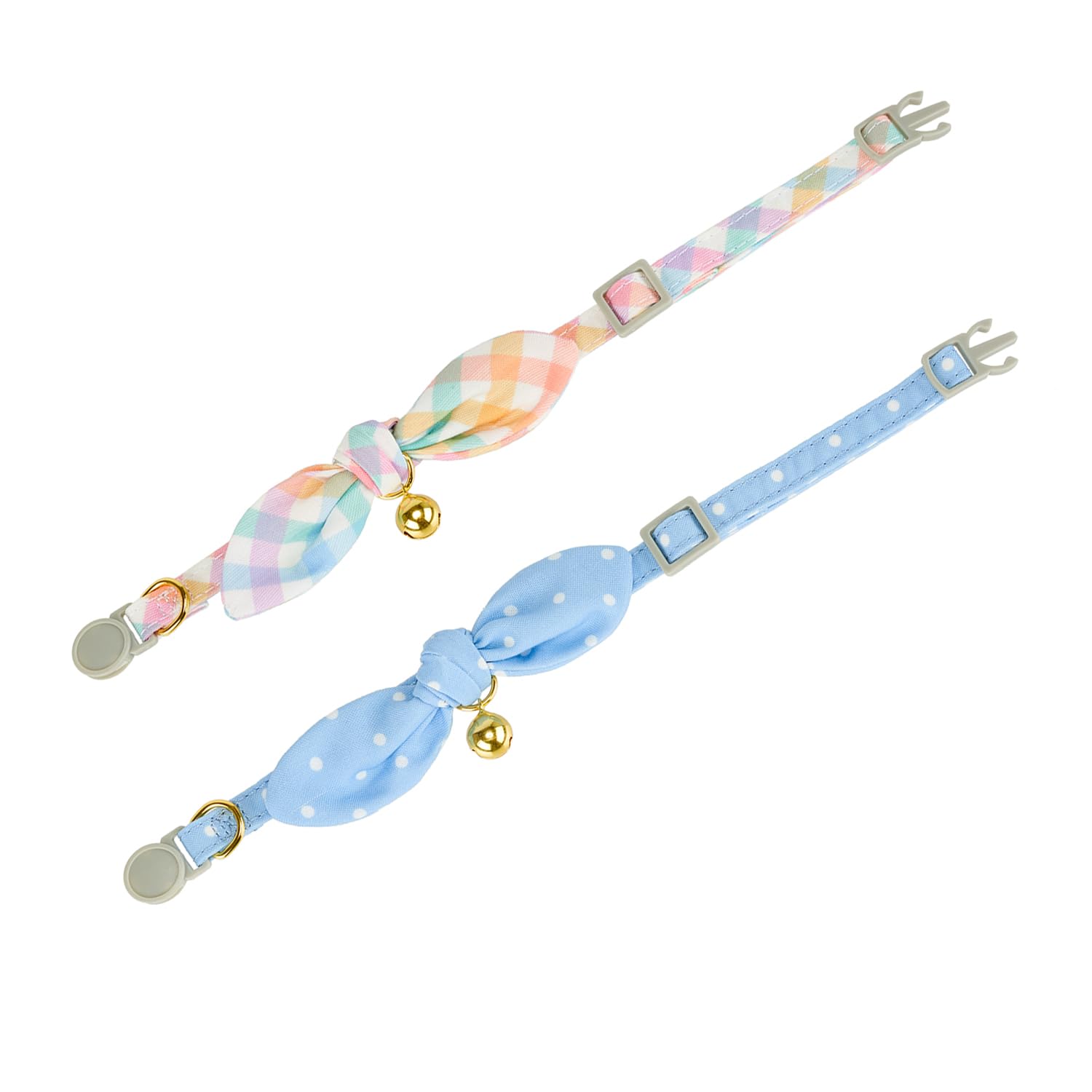Yudote Bowtie Cat Collar With Bell, 2 Pack Cotton Breakaway Kitten Collars With Removeable Bow Stylish Cat Collars, Gradient Pla