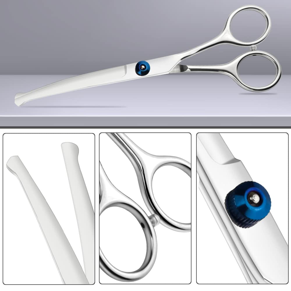LILYS PET Stainless Steel Curved Scissor for Dogs & Cats, 6.5" Right-handed Grooming Tool, Blue/Silver