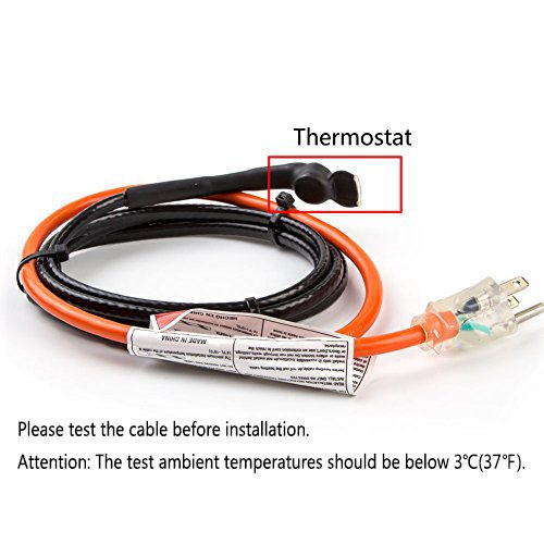 HEATIT 60ft Pipe Heating Cable with Built-in Thermostat, 7W/ft, Black - Ideal for Winter Freeze Protection