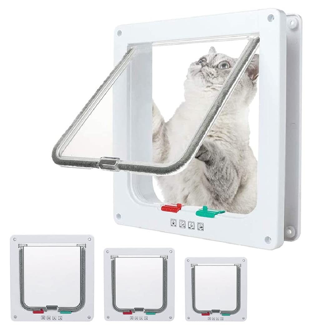 Goteamghjkl Cat Door Flap (Outer Size 7.5' X 7.8'), 4 Way Locking Medium Cat Door For Interior Exterior Doors, Weatherproof Pet Door For Cats Doggie Kitty And Kittens With Circumference < 15.75'