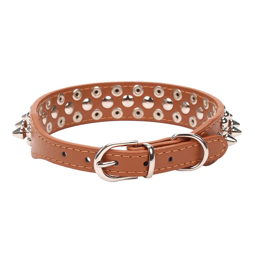 Aolove Mushrooms Spiked Rivet Studded Adjustable Pu Leather Pet Collars For Cats Puppy Dogs (8.2'-10.6' Neck, Brown)