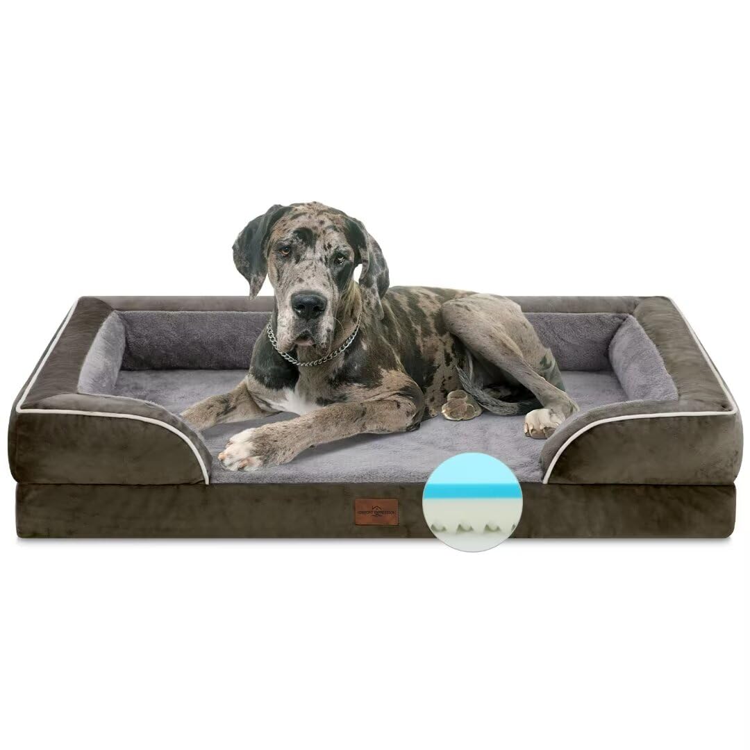 Comfort Expression Cooling Dog Bed For Giant Dogs, Orthopedic Memory Foam Dog Bed, Xxl Dog Bed For Extra Large Dogs, Waterproof Dog Bed With Bolster & Removable Cover(Xx-Large,Olive Green)