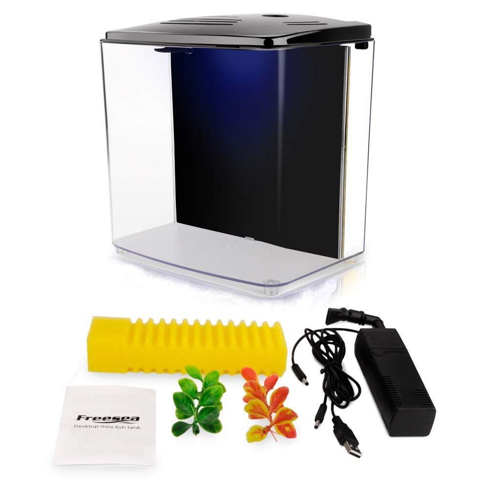 1.2Gallon Betta Aquarium Starter Kits Square Fish Tank With Led Light And Filter Pump