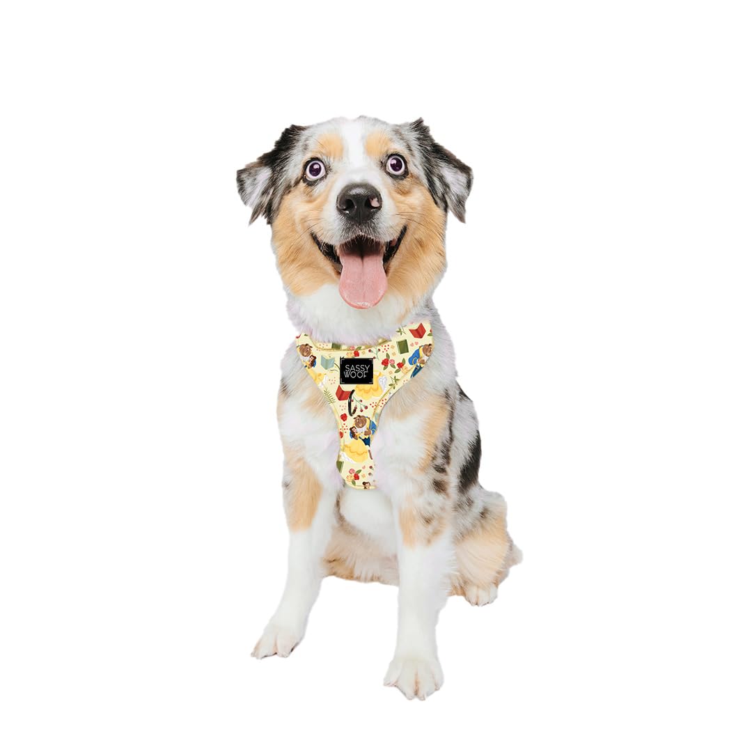 Sassy Woof Dog Adjustable Harness - Disney Princess Beauty And The Beast Belle - M, Breathable Mesh, No Pull Design With Two D-R