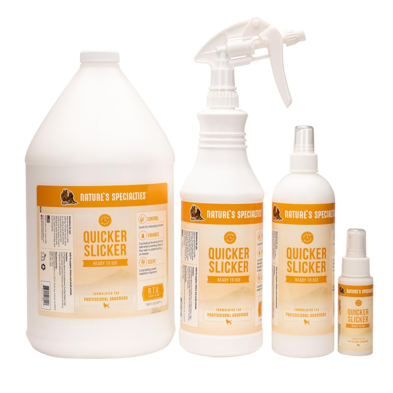 Nature's Specialties Quicker Slicker Detangling Spray, 1 Gallon, Professional Groomers, Restores Moisture, Made in USA
