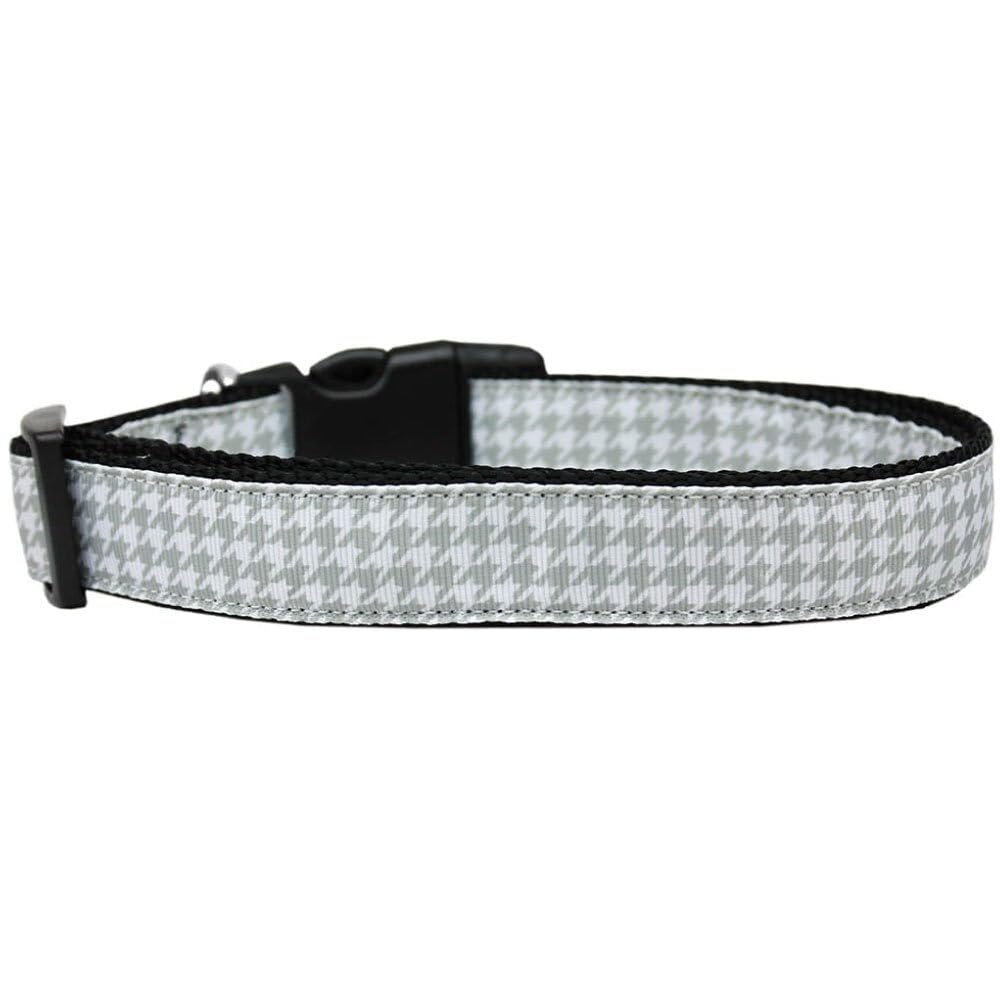 Pet Dog & Cat Nylon Collar or Leash, "Houndstooth Grey" XL Collar