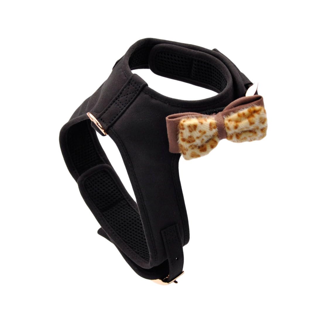 Coastal - Accent Fashion - Microfiber Dog Harness, Mod Black With Leopard Bow, Small (16'-20')