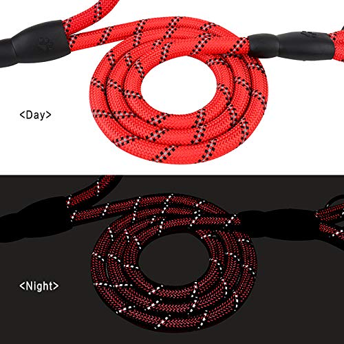 Plutue Pet Rope Dog Leash 6Ft Long,Traffic Padded Two Handle,Heavy Duty,Reflective Double Handles Lead For Control Safety Training,Leashes For Large Dogs Or Medium Dogs,Dual Handles Leads(Red)