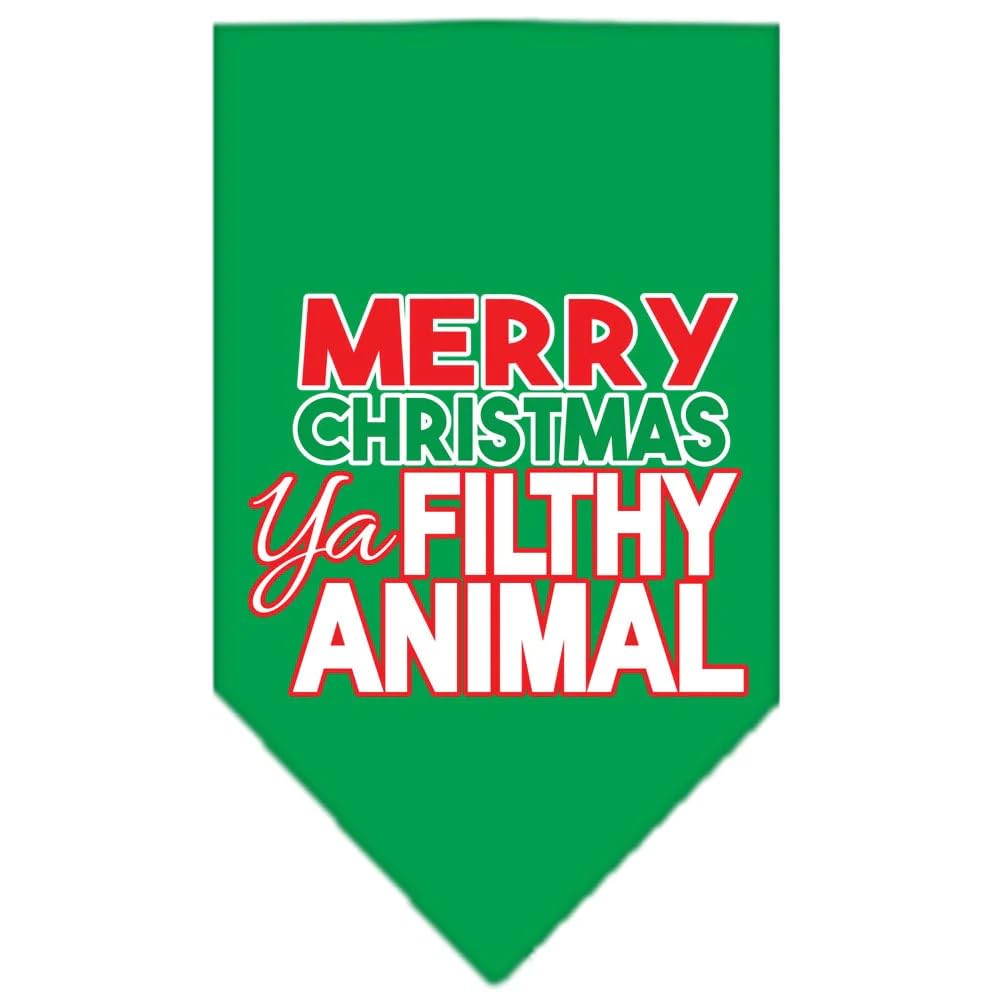 Christmas Pet and Dog Bandana Screen Printed, "Merry Christmas, Ya Filthy Animal" Bright Pink Large
