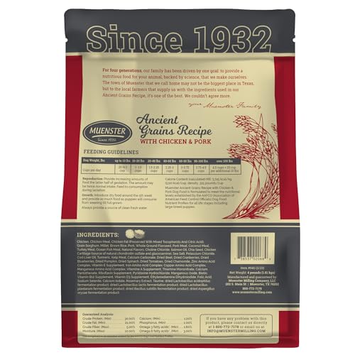 Muenster Ancient Grains Chicken & Pork Dry Dog Food, 4lb - Gluten-Free, High Protein, Digestive Support